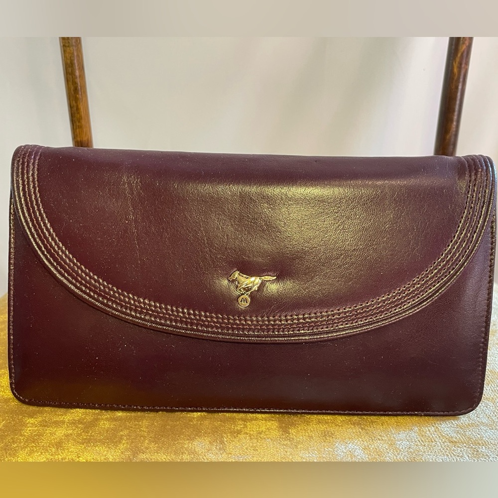 Metal Horse Logo, Wine-colored, Leather Clutch